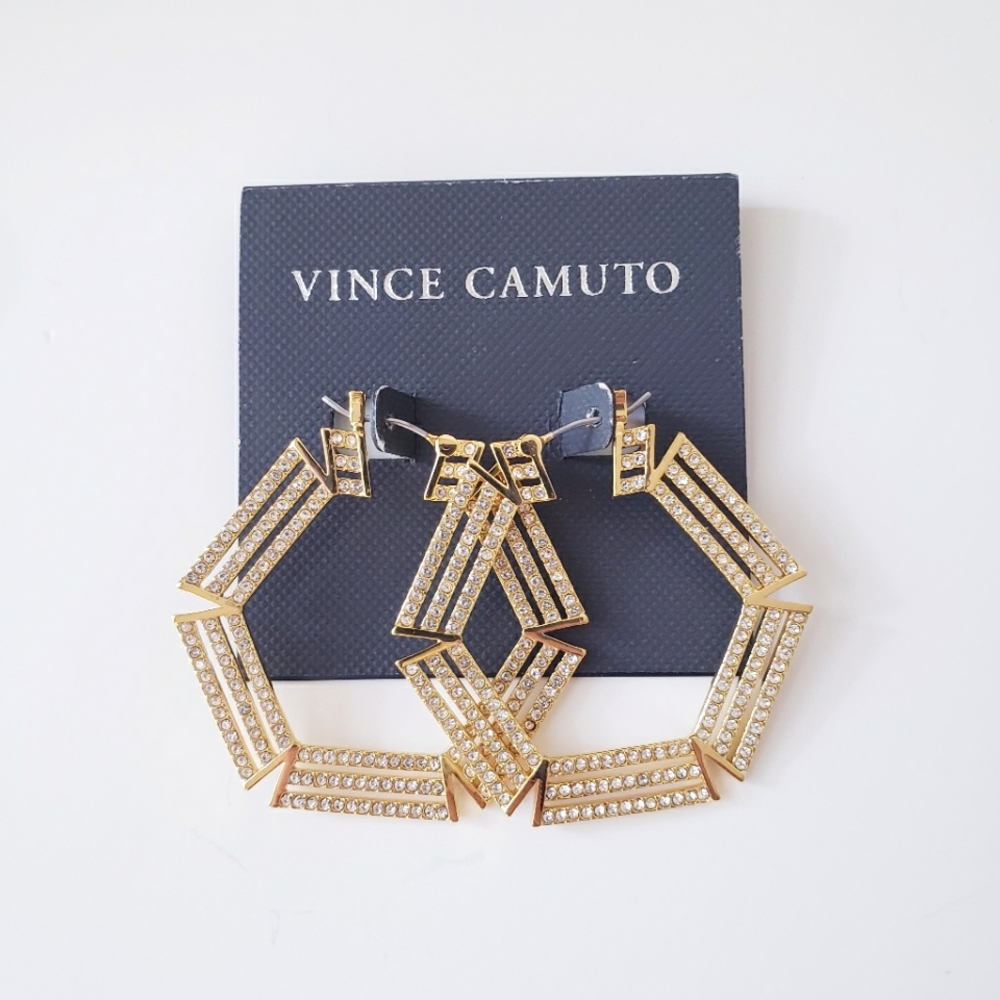 Vince Camuto Gold Hexagon Hoops - Picture 2 of 9